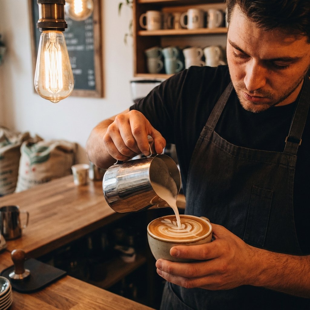 Barista pouring coffee